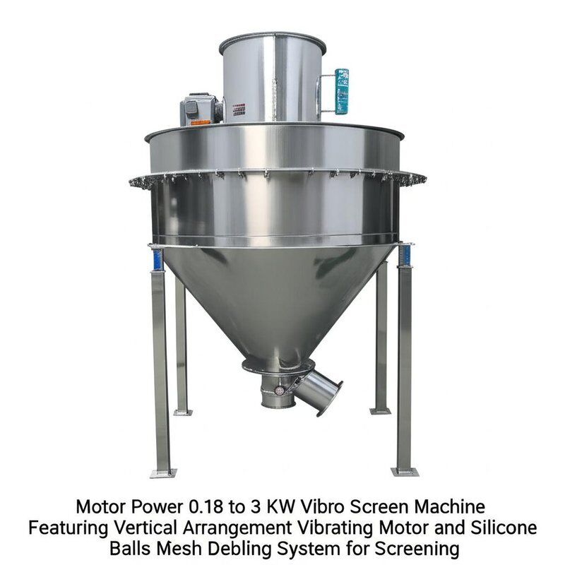 Potencia del motor 0,18 a 3 KW Máquina de pantalla Vibro con disposición vertical Motor vibratorio y sistema de desbloqueo de malla de bolas de silicona para la detección